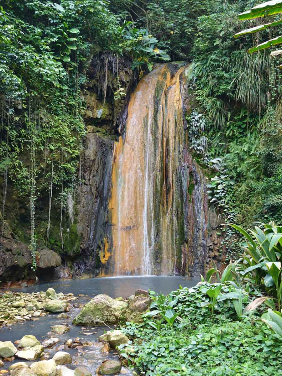 Diamond Waterfall in the Diamond Botanical Gardens in St Lucia