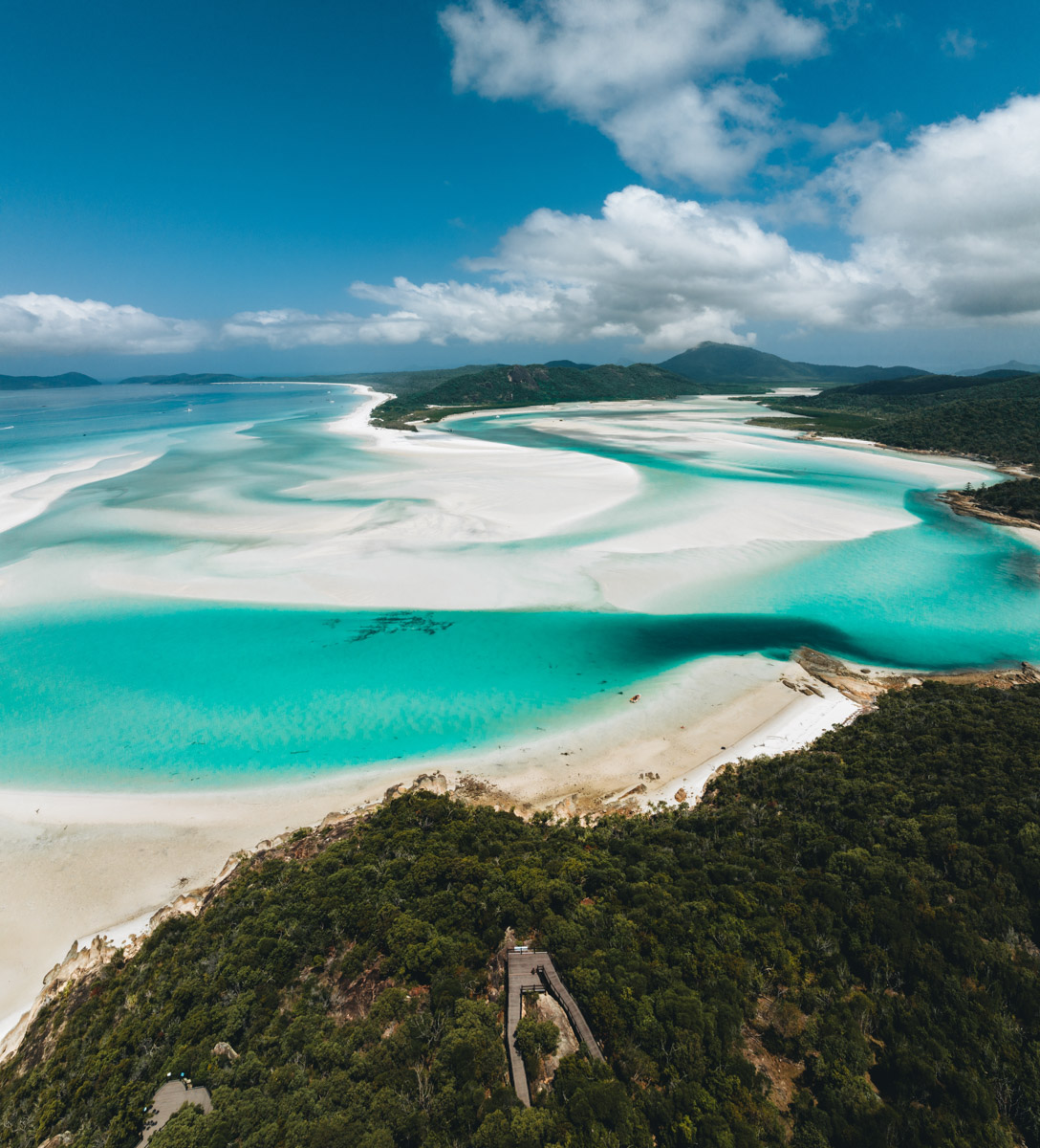 Aerial Drone view of Whitehaven Beach in the Whitsundays, Queensland, Australia