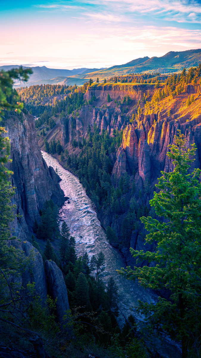 Yellowstone River near Tower Fall in Yellowstone National Park on Grand Loop Rd in Wyoming, USA